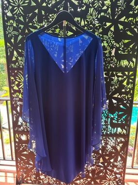 Vintage Halston Chiffon Flutter-Sleeve Shift Dress in Royal Blue